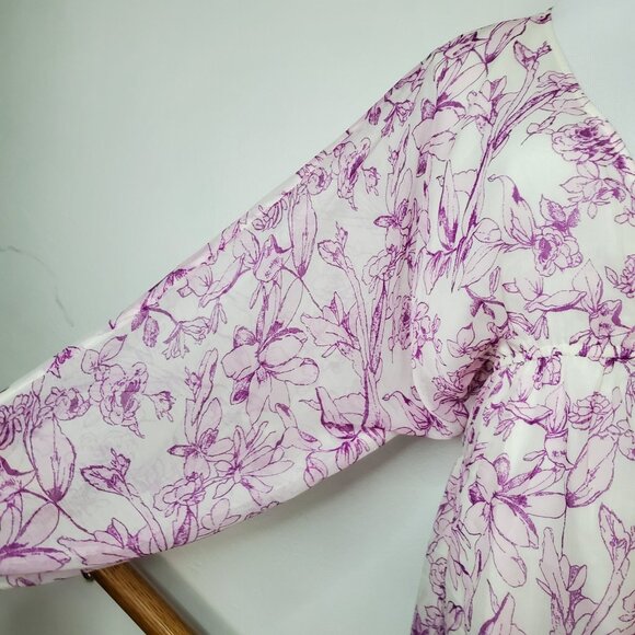 Women's Balloon Long Sleeve Mini Dress A New Day  Cream Purple Floral  XL - Picture 4 of 8